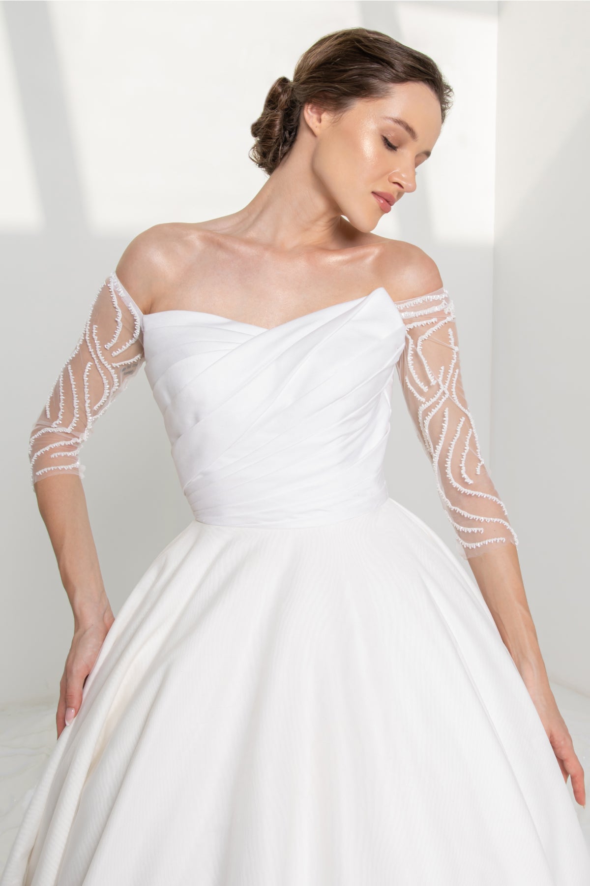 White silk taffeta gown